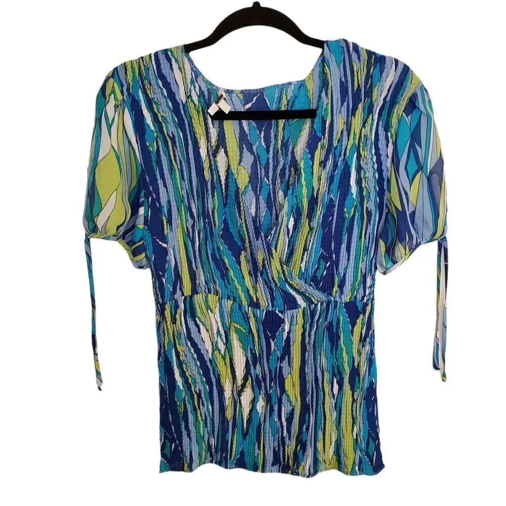 Nicola Crinkle Stretch Wrap Tie Sleeve Accent Top